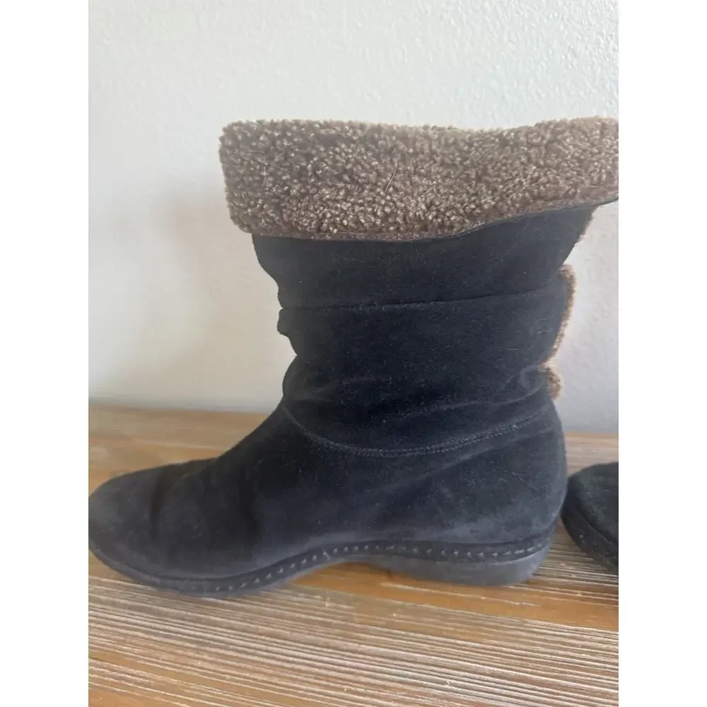 Stuart Weitzman Black Suede Ankle Boots Shearling Accents Foldover Women’s Sz 8